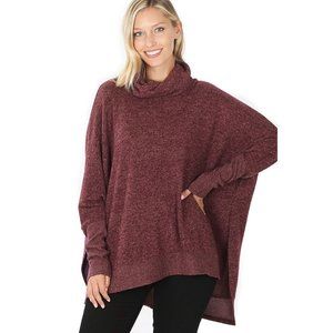 Plum Brushed Melange Cowl Neck Sweater